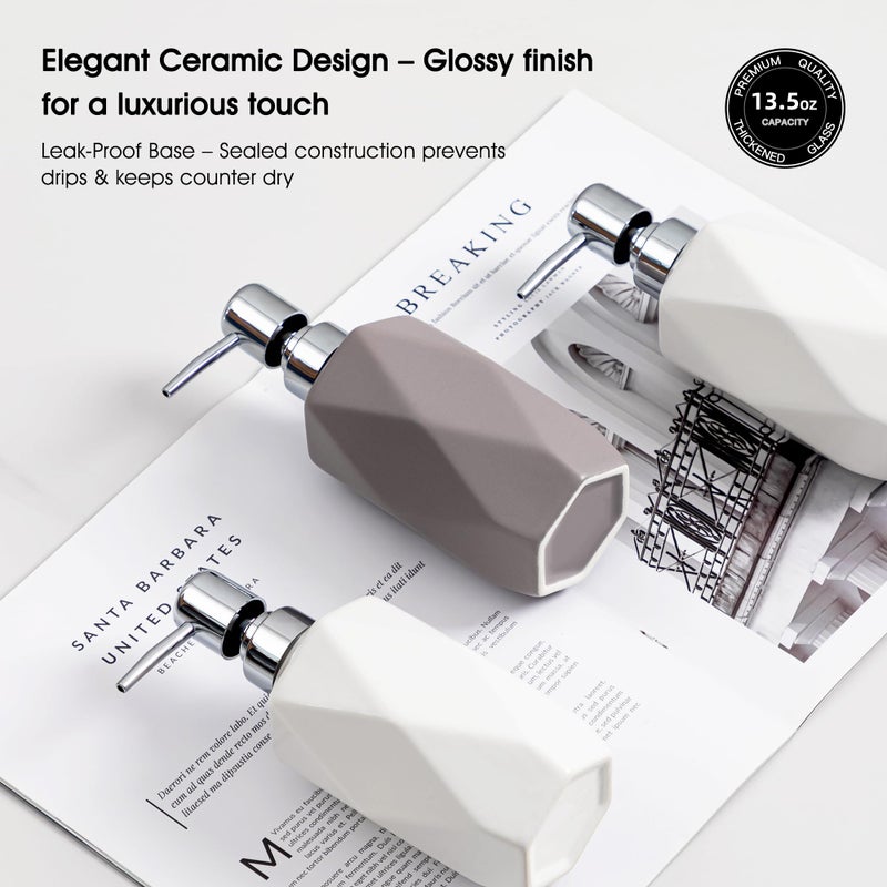 FE FUN ELEMENTS Soap Dispenser, 13.5oz Ceramic Soap Dispenser Bathroom for Kitchen & Bathroom (White) - Image 3